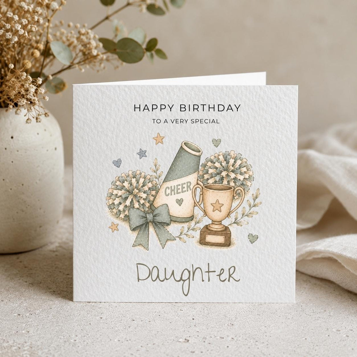 Personalised Cheerleading Theme Birthday Card for Daughter, Granddaughter, Sister etc