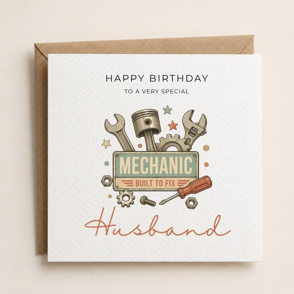 Personalised Mechanic Theme Birthday Card for Husband, Dad, Grandad, Son,  Uncle, Brother etc