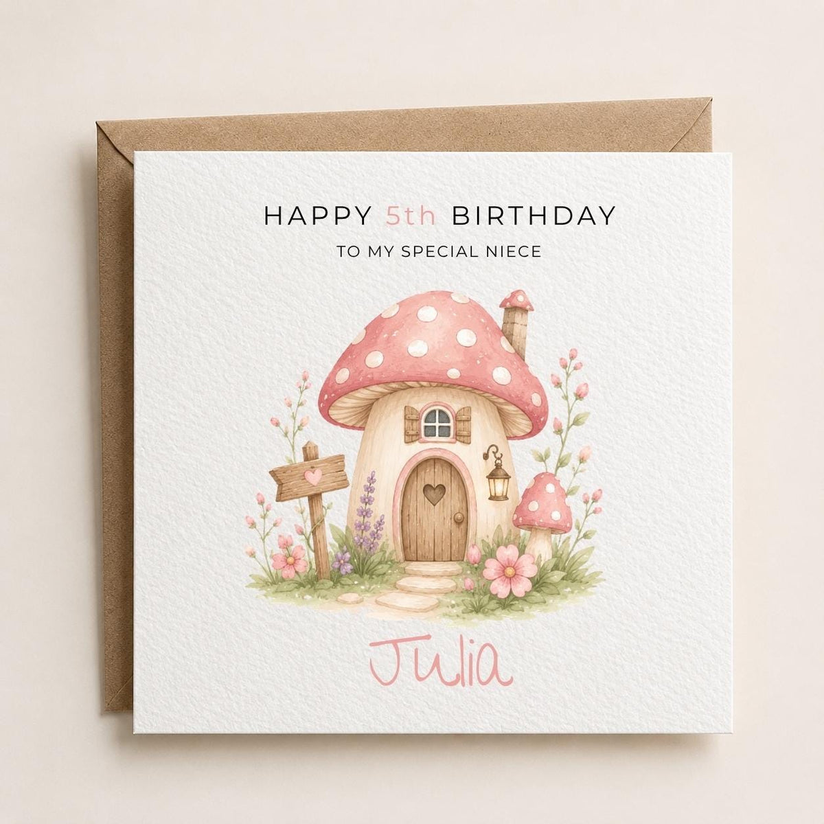 Personalised Mushroom Theme Birthday Card for Daughter, Granddaughter, Sister etc