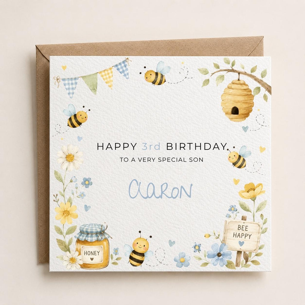 Personalised Bee Theme Birthday Card for Son, Grandson, Brother etc