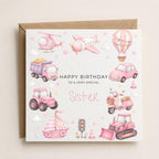 Personalised Transport Theme Birthday Card for Daughter, Granddaughter, Sister etc