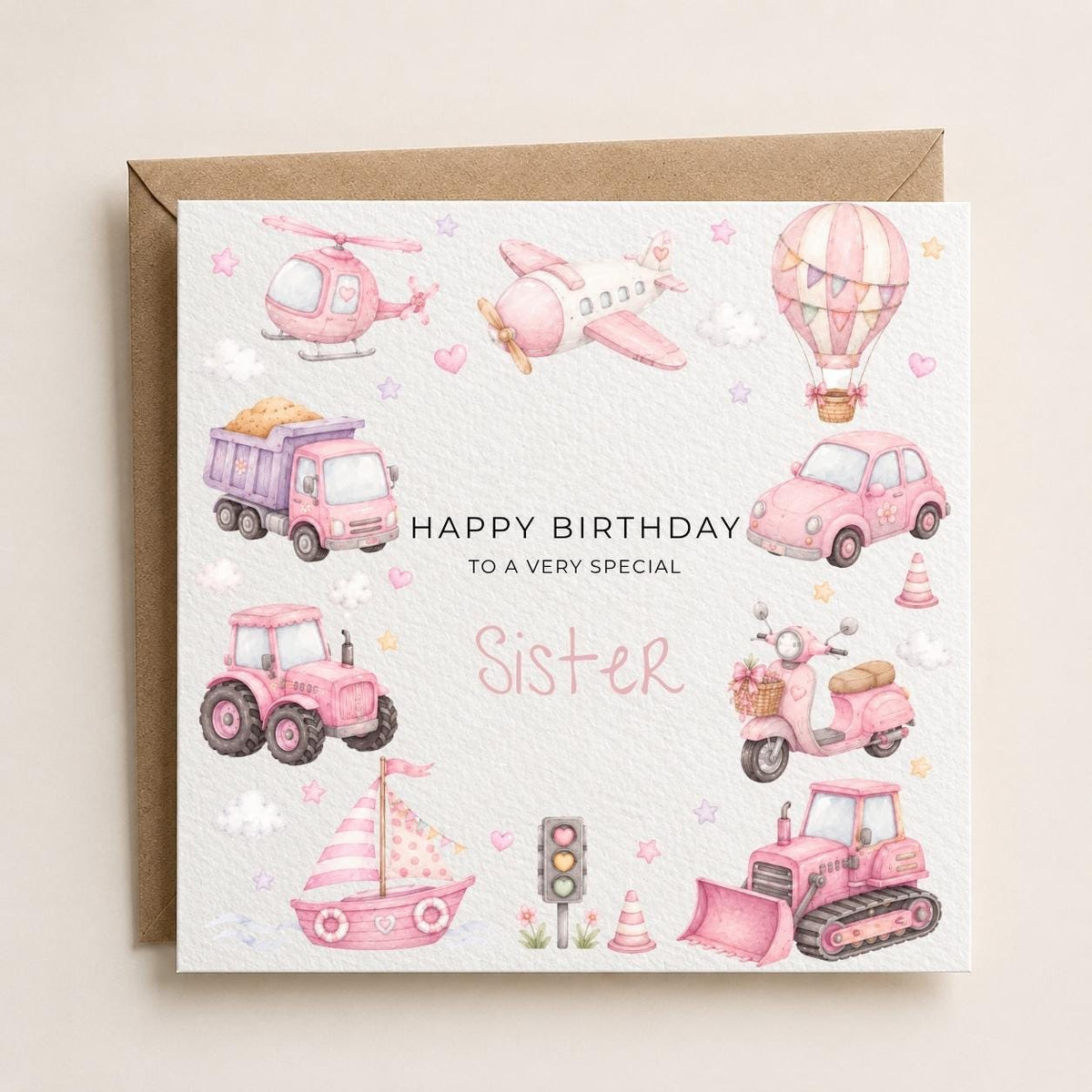 Personalised Transport Theme Birthday Card for Daughter, Granddaughter, Sister etc