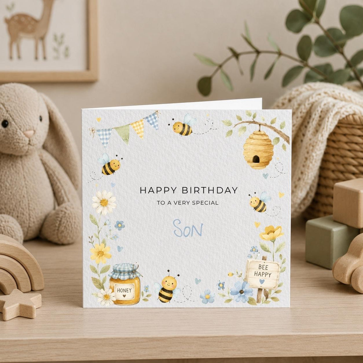Personalised Bee Theme Birthday Card for Son, Grandson, Brother etc