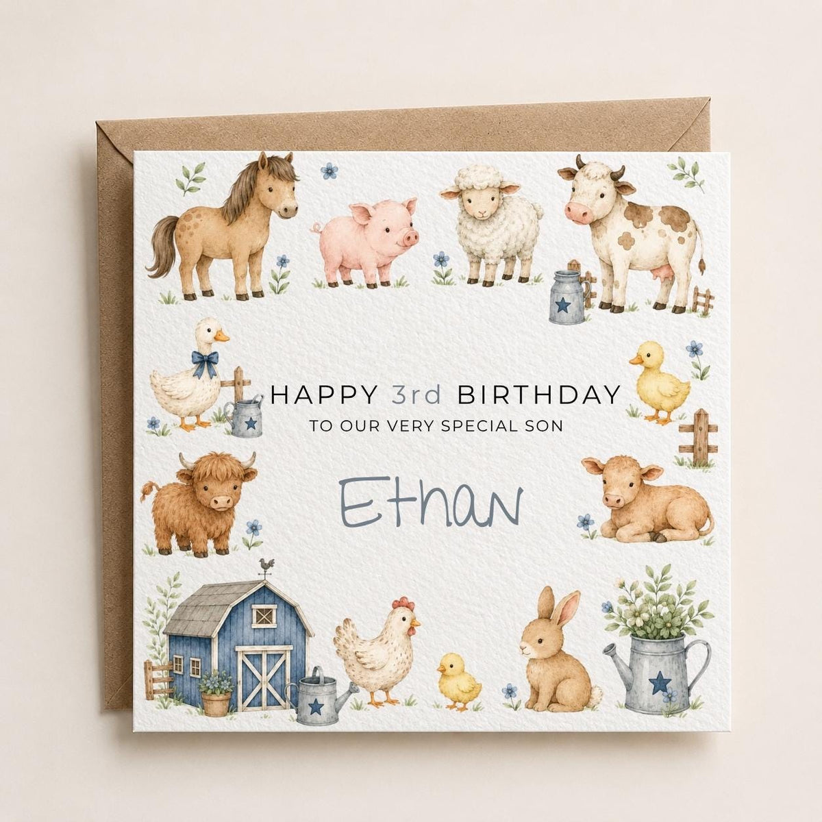 Personalised Farm Theme Birthday Card for Son, Grandson, Brother etc