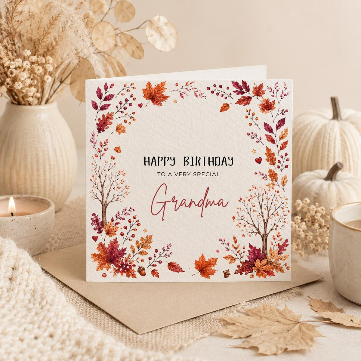 Personalised Autumn Theme Birthday Card for Son, Daughter, Sister, Brother, Friend etc