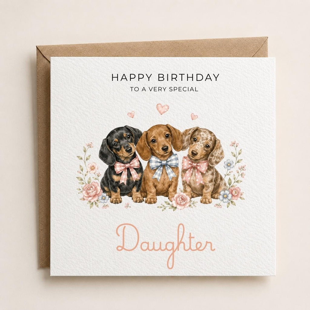 Personalised Dachshund Theme Birthday Card for Wife, Mum, Grandma, Daughter, Auntie, Sister etc