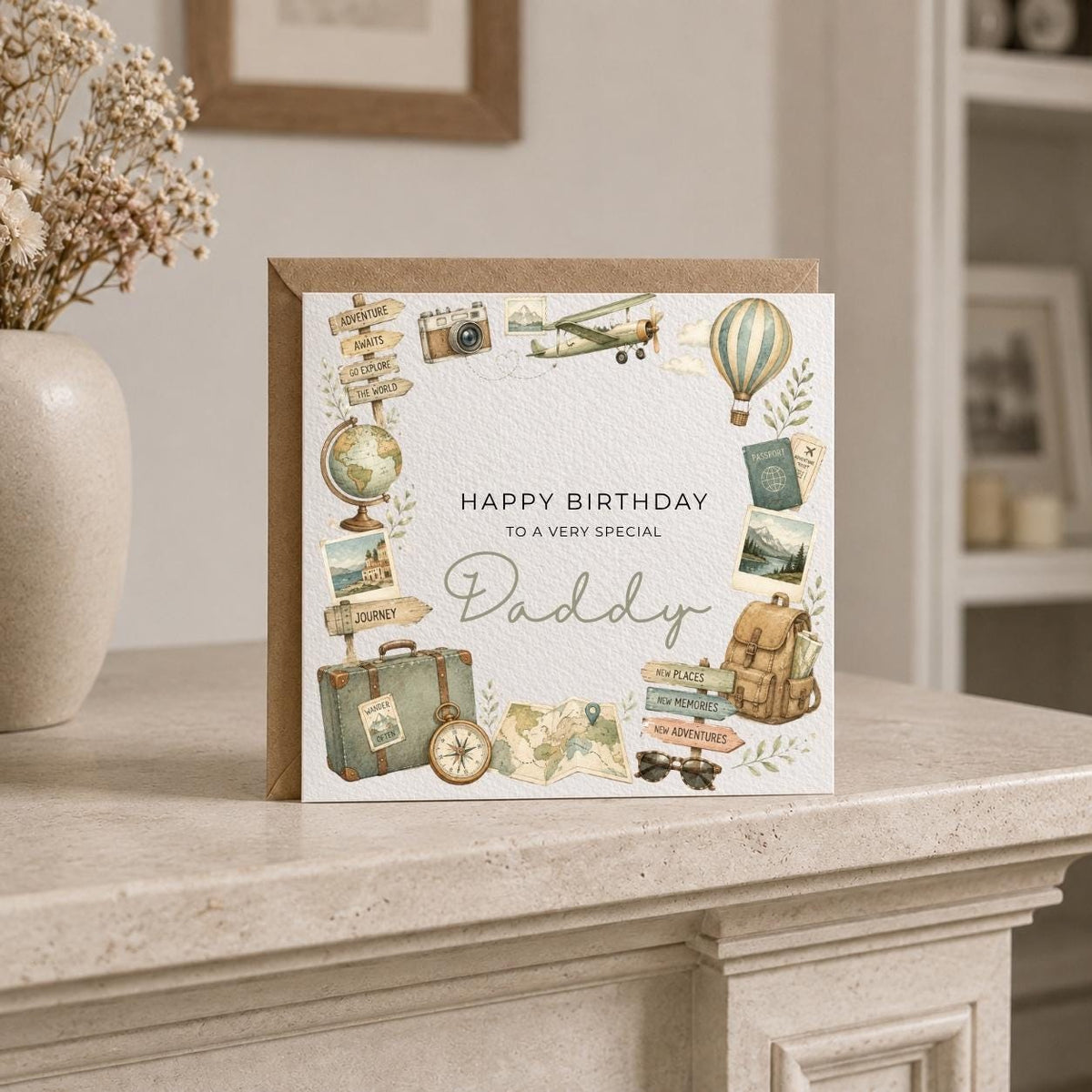 Personalised Travel Theme Birthday Card for Husband, Dad, Grandad, Son,  Uncle, Brother etc