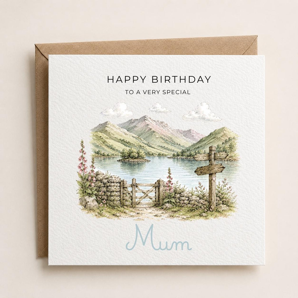 Personalised Lake District Theme Birthday Card for Wife, Mum, Grandma, Daughter, Auntie, Sister etc