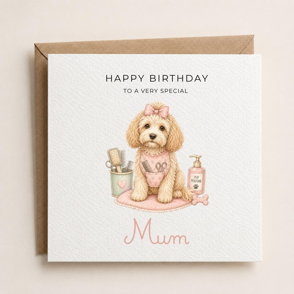 Personalised Dog Groomer Theme Birthday Card for Wife, Mum, Grandma, Daughter, Auntie, Sister etc
