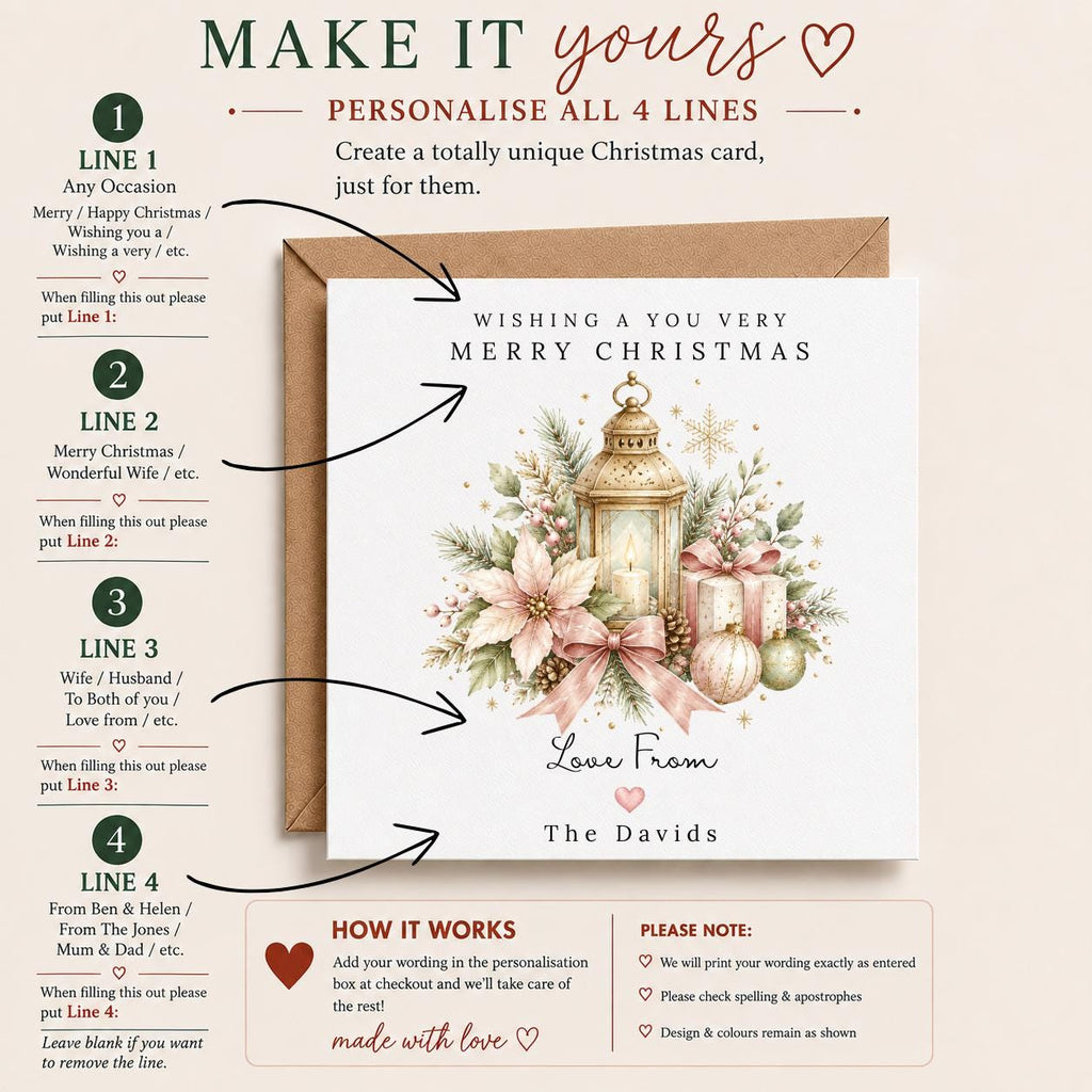 Personalised Christmas Card | Vintage Festive Greeting | Luxury Xmas Keepsake | Completely Customisable | Pretty Christmas