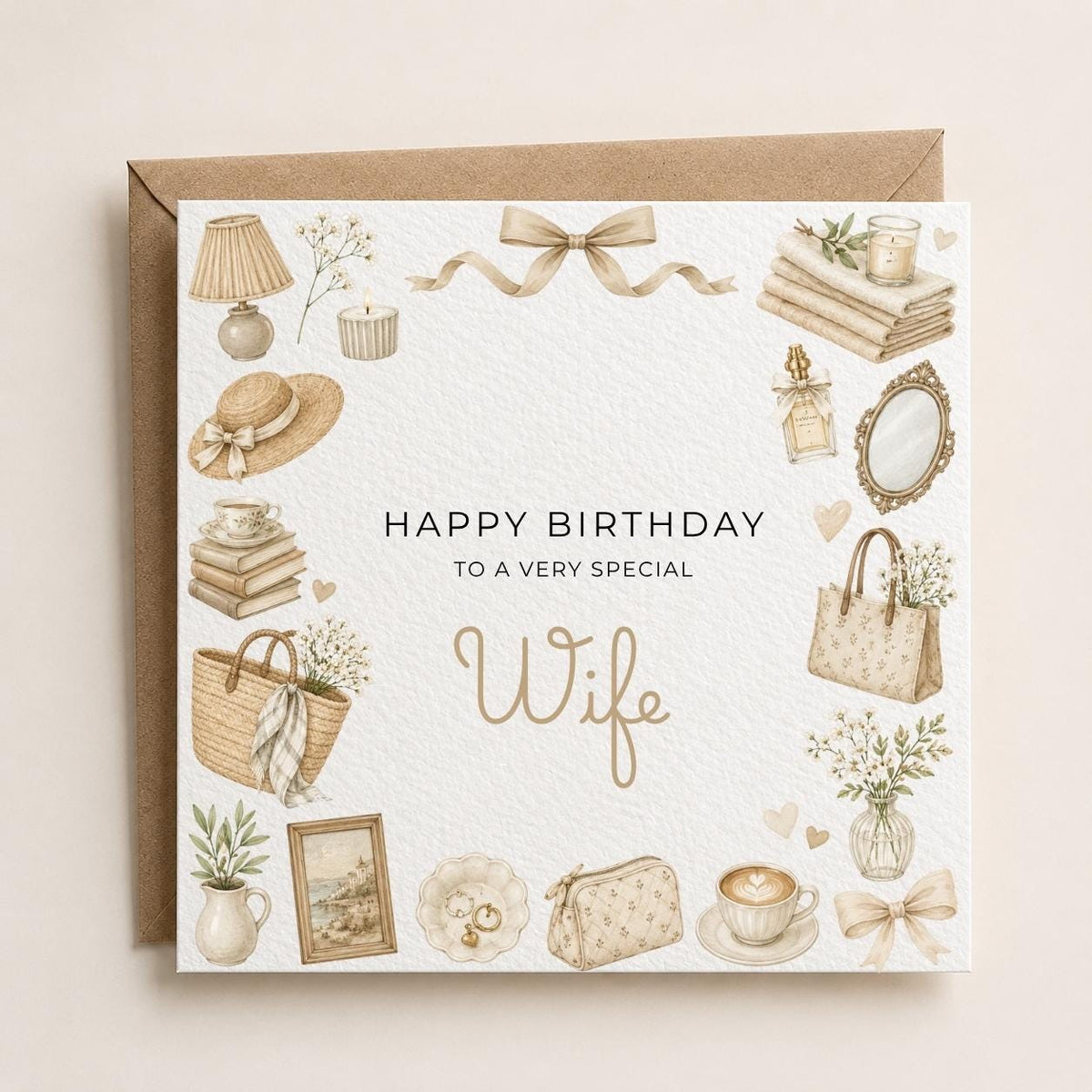 Personalised Neutral Theme Birthday Card for Wife, Mum, Grandma, Daughter, Auntie, Sister etc