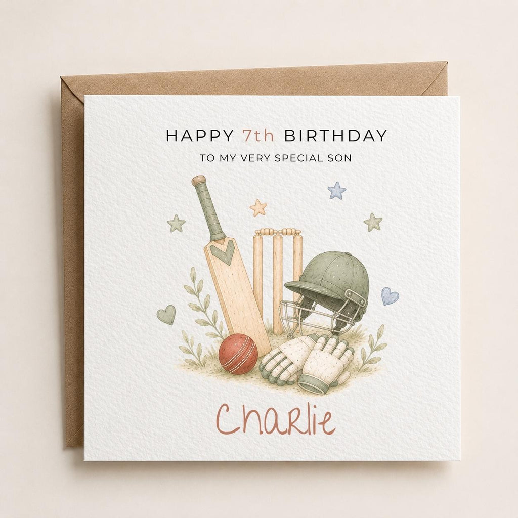 Personalised Cricket Theme Birthday Card for Son, Grandson, Brother etc