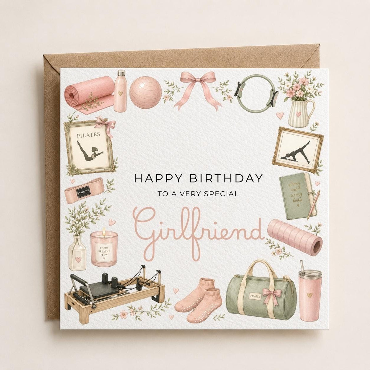 Personalised Pilates Theme Birthday Card for Wife, Mum, Grandma, Daughter, Auntie, Sister etc