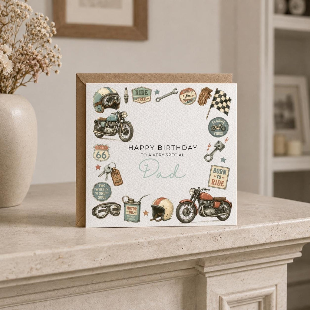 Personalised Motorbike Theme Birthday Card for Husband, Dad, Grandad, Son,  Uncle, Brother etc