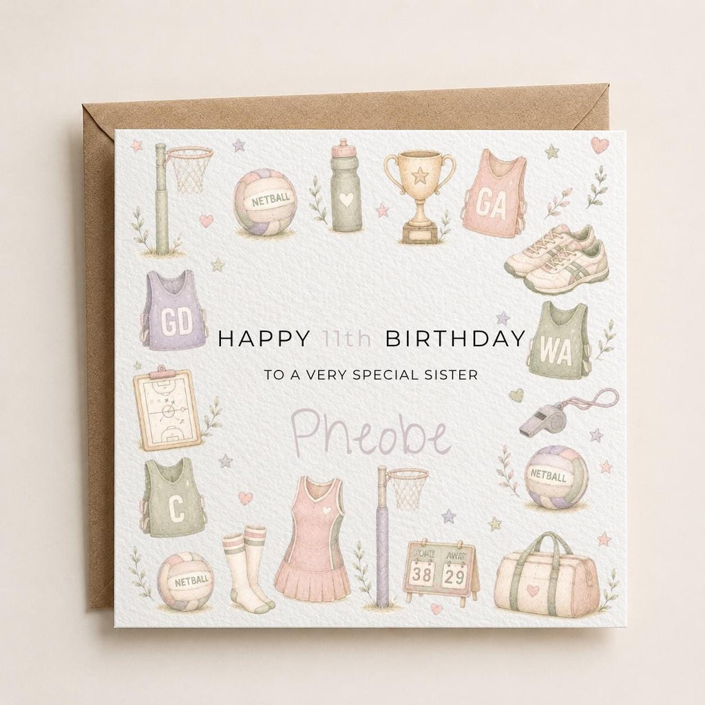 Personalised Netball Theme Birthday Card for Daughter, Granddaughter, Sister etc