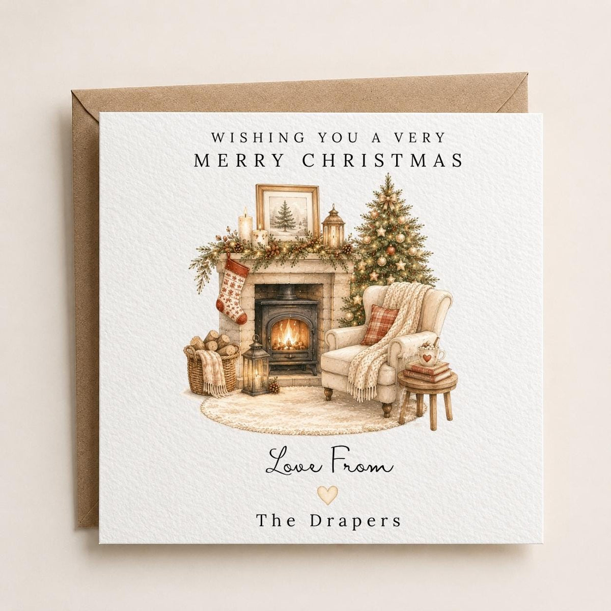 Personalised Christmas Card | Vintage Festive Greeting | Luxury Xmas Keepsake | Completely Customisable | Cosy Cottage