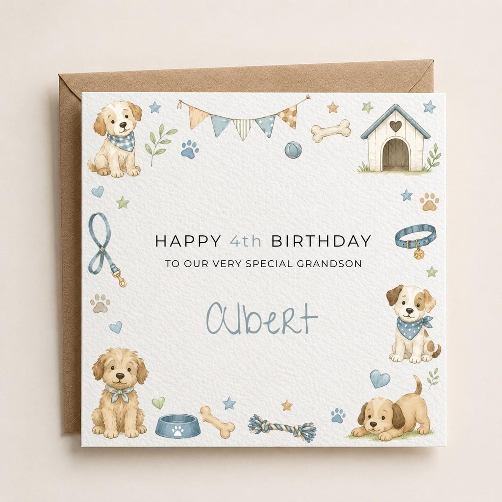 Personalised Dog Theme Birthday Card for Son, Grandson, Brother etc