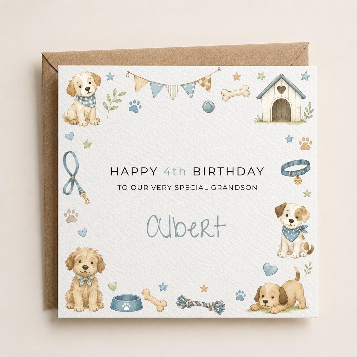 Personalised Dog Theme Birthday Card for Son, Grandson, Brother etc