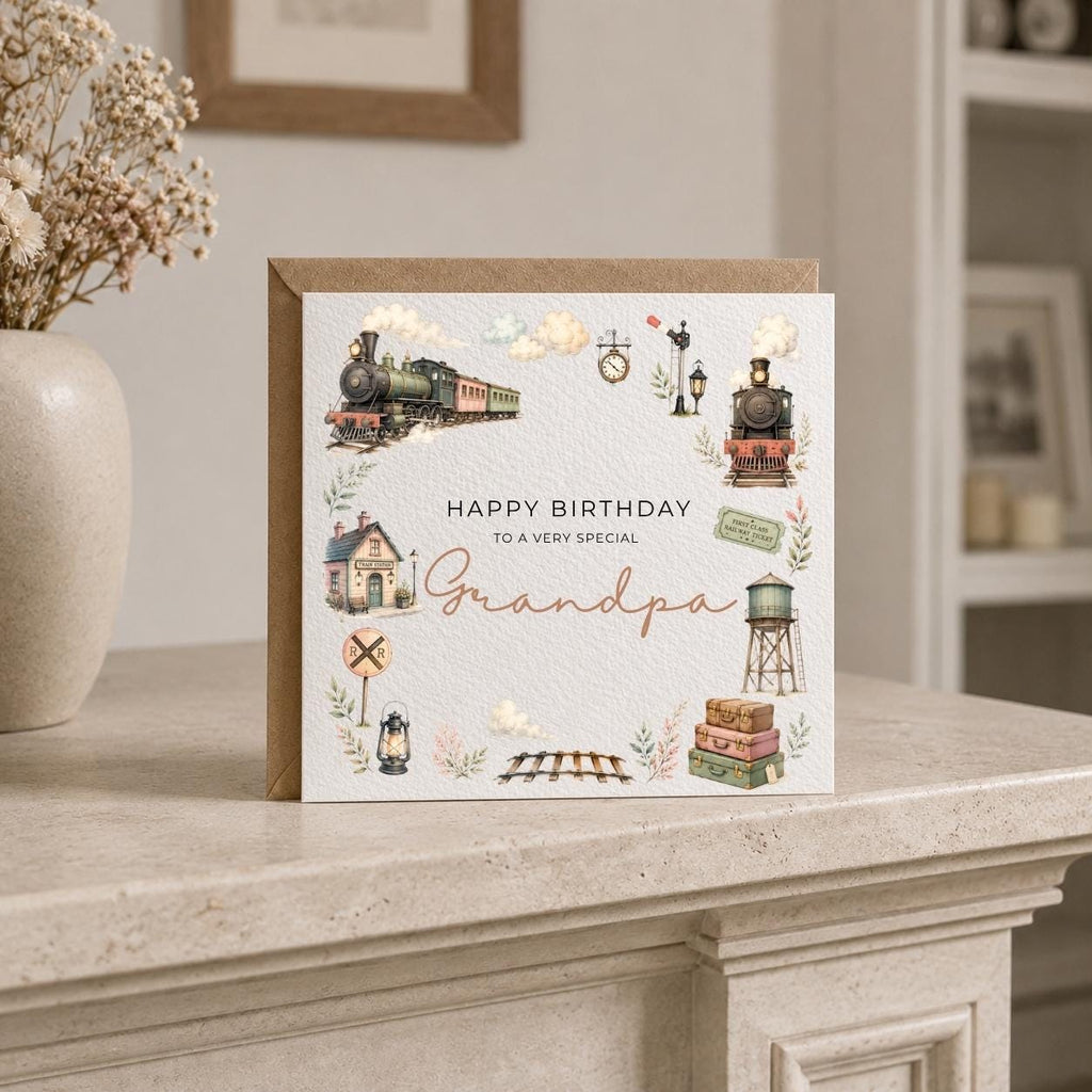 Personalised Train Theme Birthday Card for Husband, Dad, Grandad, Son,  Uncle, Brother etc