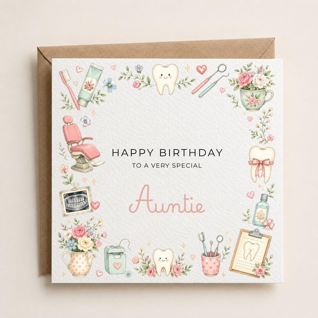 Personalised Dentist Theme Birthday Card for Wife, Mum, Grandma, Daughter, Auntie, Sister etc