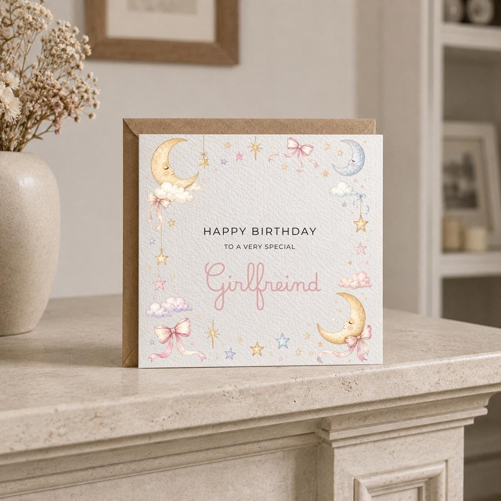 Personalised Moon / Stars Theme Birthday Card for Wife, Mum, Grandma, Daughter, Auntie, Sister etc