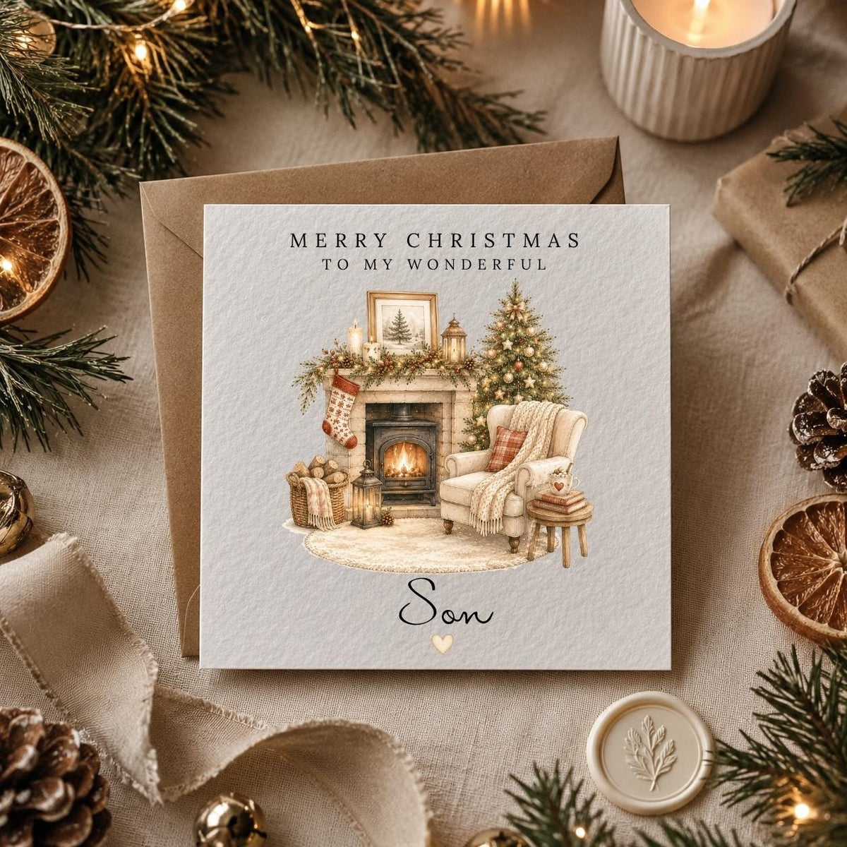 Personalised Christmas Card | Vintage Festive Greeting | Luxury Xmas Keepsake | Completely Customisable | Cosy Cottage
