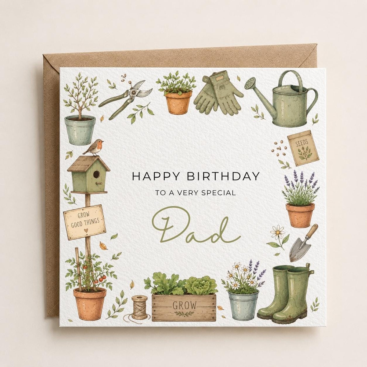 Personalised Gardening Theme Birthday Card for Husband, Dad, Grandad, Son,  Uncle, Brother etc