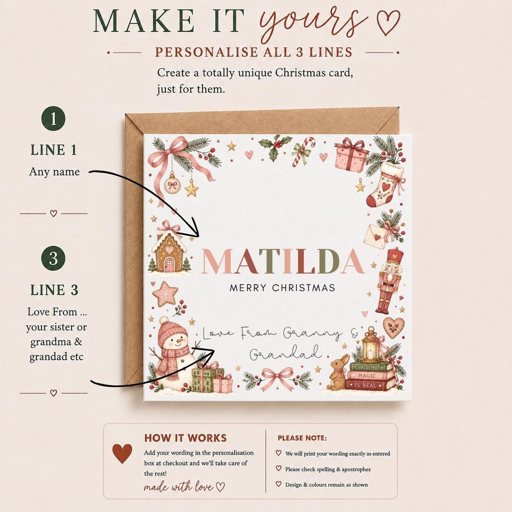 Personalised Christmas Card | For Children | Completely Customisable | Festive Children's Greetings Card