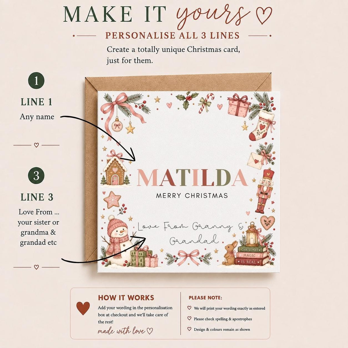 Personalised Christmas Card | For Children | Completely Customisable | Festive Children's Greetings Card