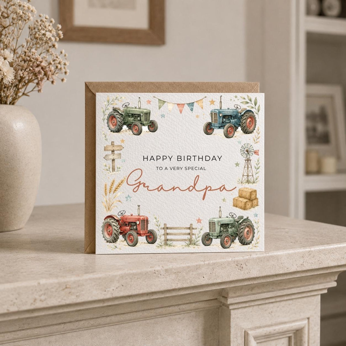Personalised Tractor Theme Birthday Card for Husband, Dad, Grandad, Son,  Uncle, Brother etc