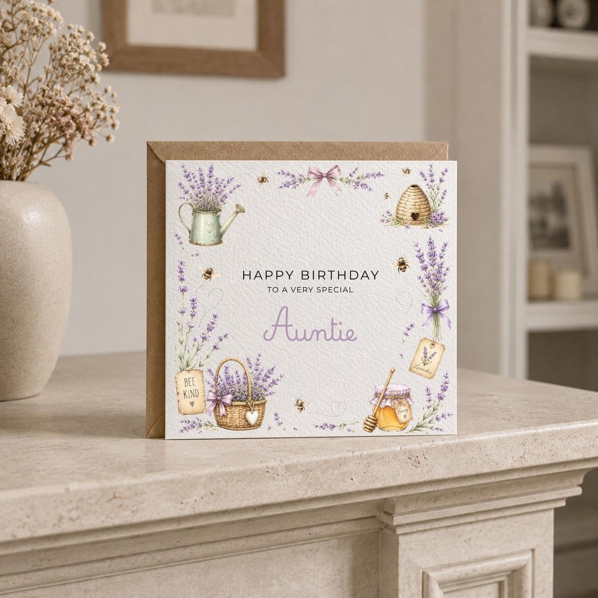 Personalised Lavender Theme Birthday Card for Wife, Mum, Grandma, Daughter, Auntie, Sister etc