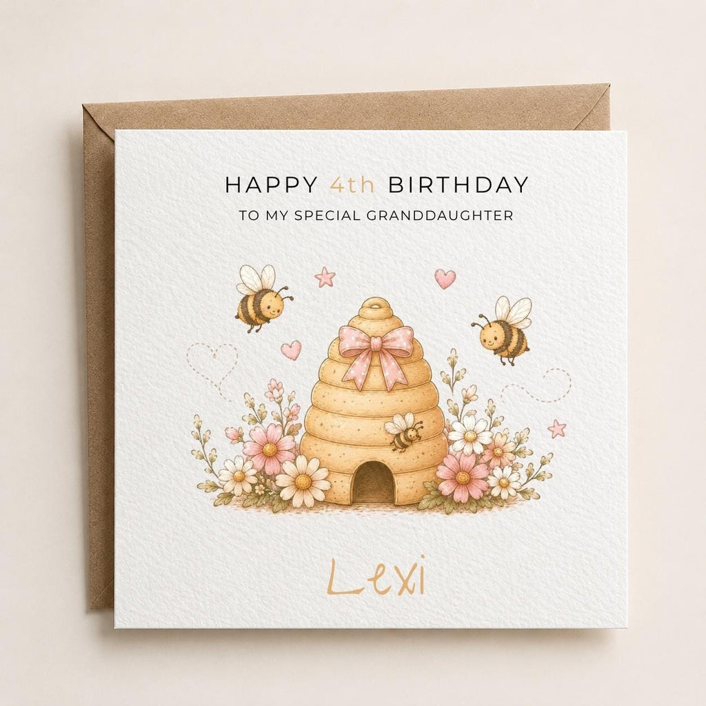 Personalised  Honey Bee Theme Birthday Card for Daughter, Granddaughter, Sister etc