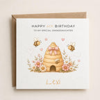 Personalised  Honey Bee Theme Birthday Card for Daughter, Granddaughter, Sister etc