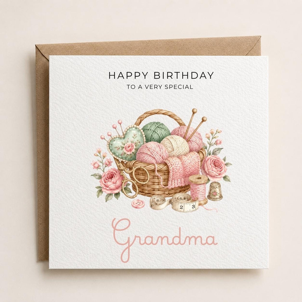 Personalised Knitting Theme Birthday Card for Wife, Mum, Grandma, Daughter, Auntie, Sister etc