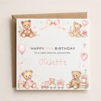 Personalised Teddy Bear Theme Birthday Card for Daughter, Granddaughter, Sister etc