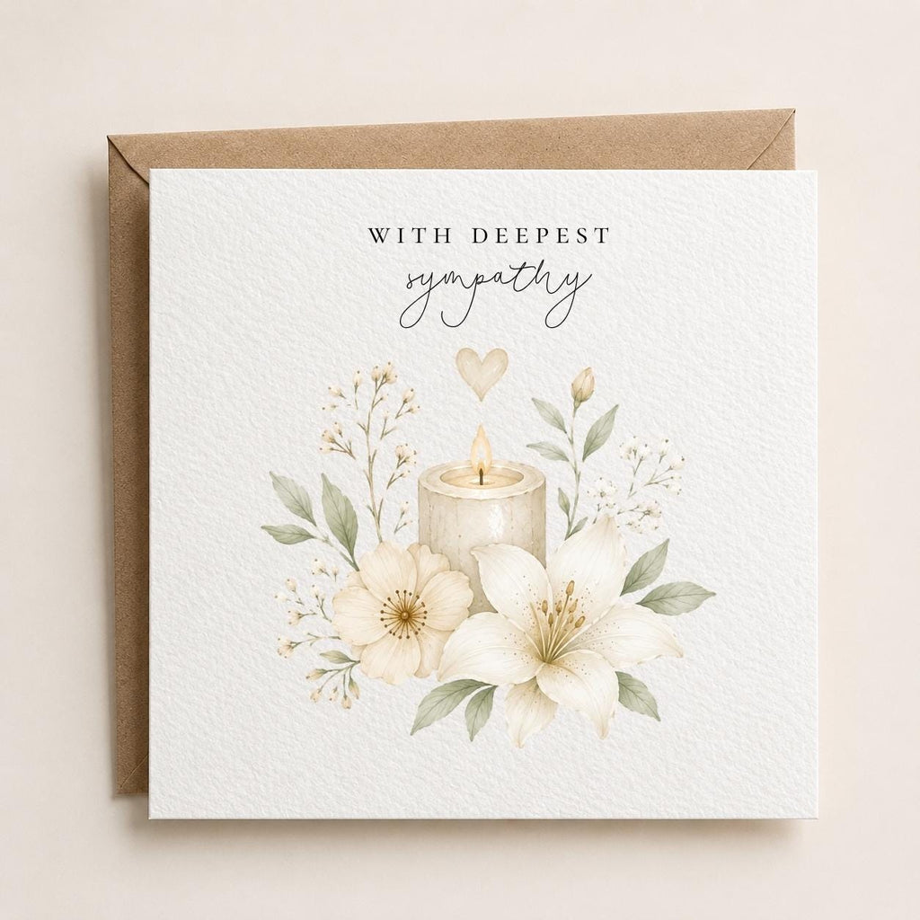 Sympathy Card: Candle, Lily, Floral Design