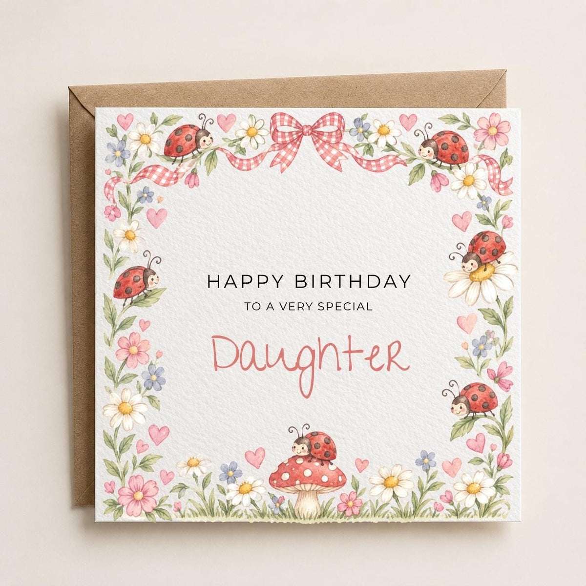 Personalised Ladybird Theme Birthday Card for Daughter, Granddaughter, Sister etc