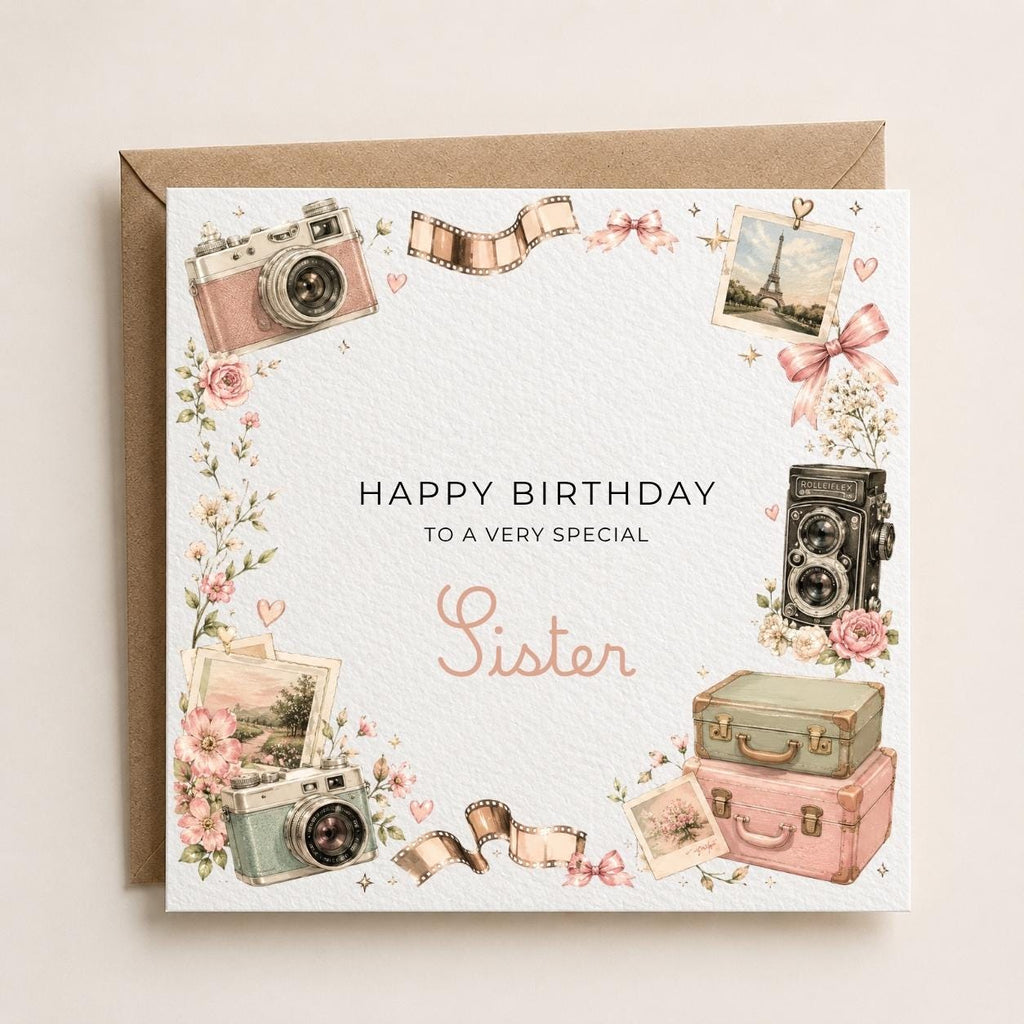 Personalised Camera Theme Birthday Card for Wife, Mum, Grandma, Daughter, Auntie, Sister etc