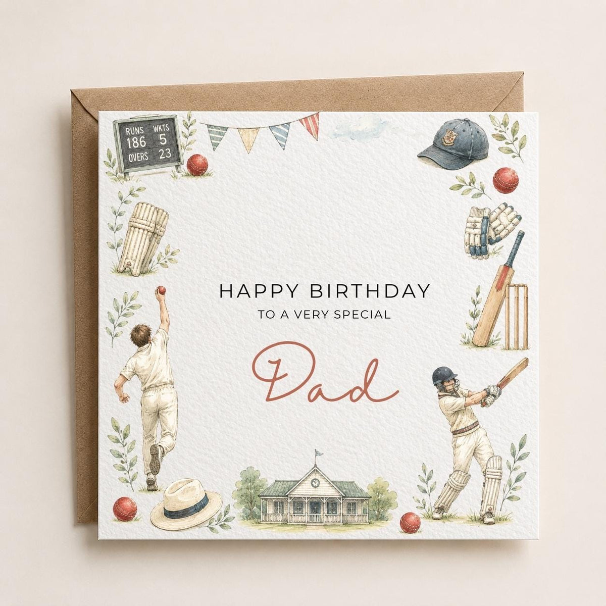 Personalised Cricket Theme Birthday Card for Husband, Dad, Grandad, Son,  Uncle, Brother etc