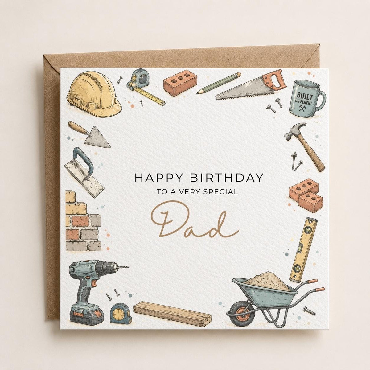 Personalised Builder Theme Birthday Card for Husband, Dad, Grandad, Son,  Uncle, Brother etc
