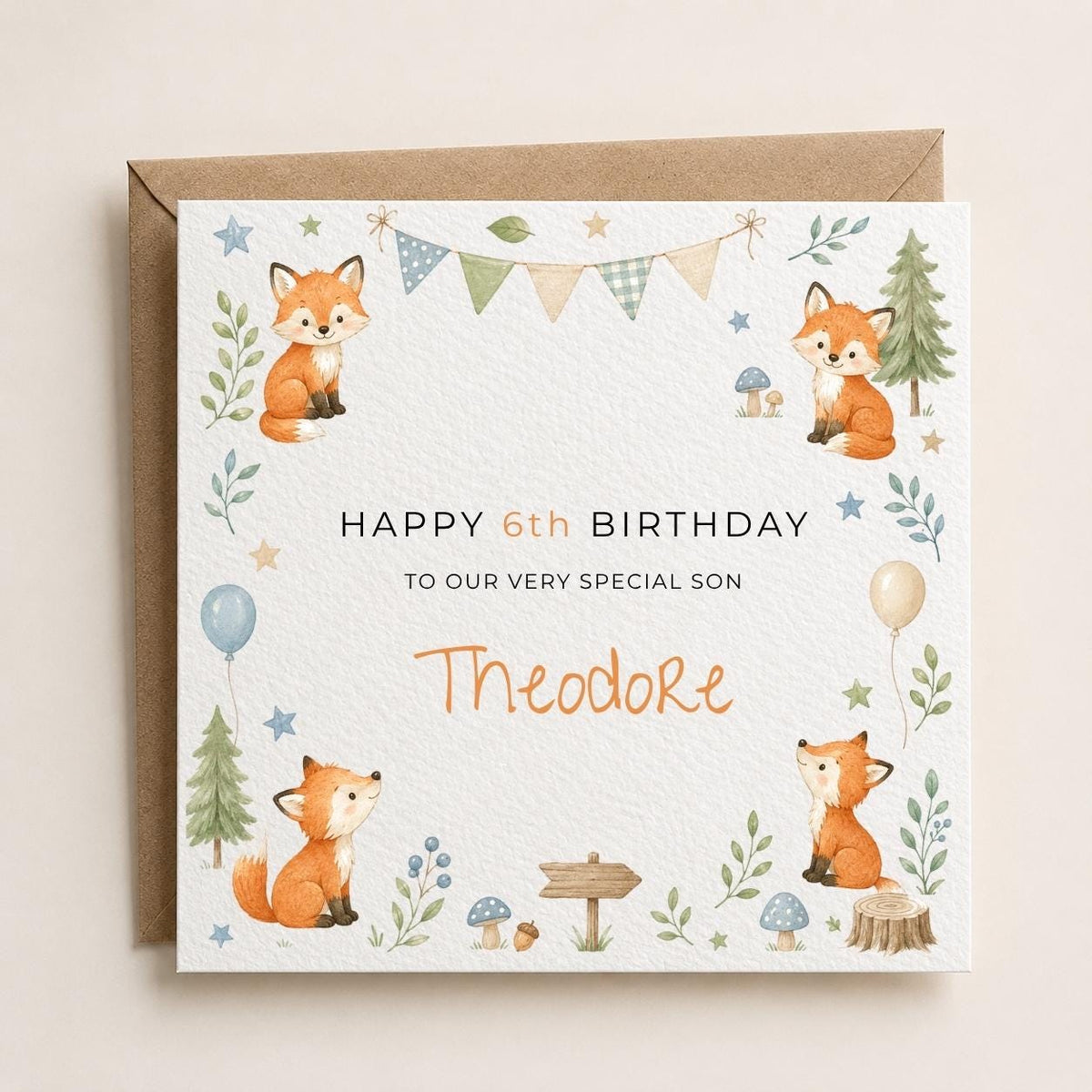 Personalised Foxes Theme Birthday Card for Son, Grandson, Brother etc