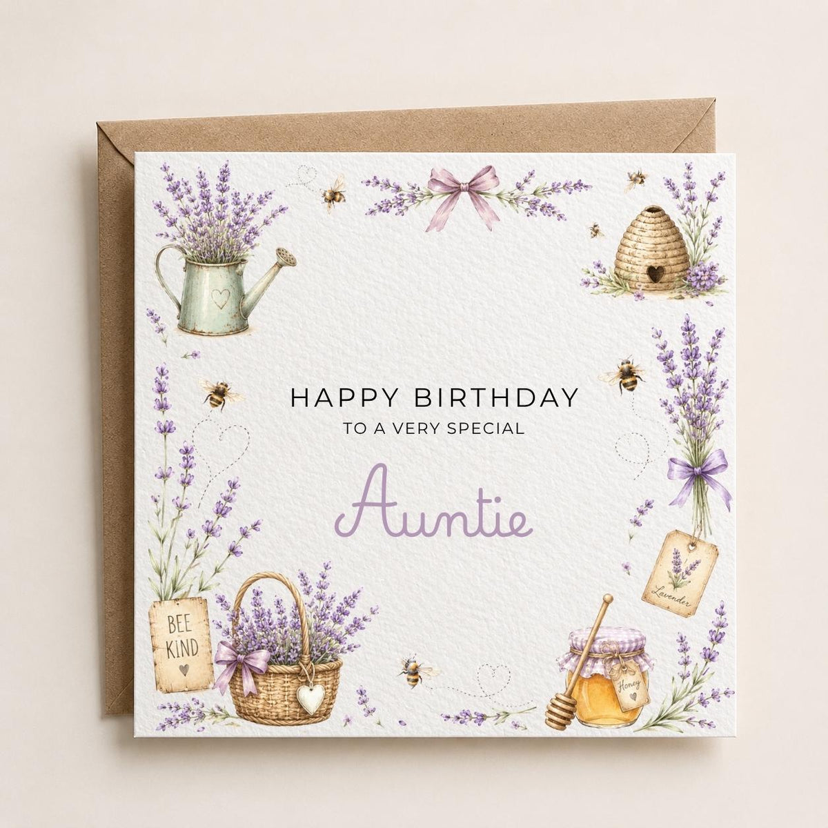 Personalised Lavender Theme Birthday Card for Wife, Mum, Grandma, Daughter, Auntie, Sister etc