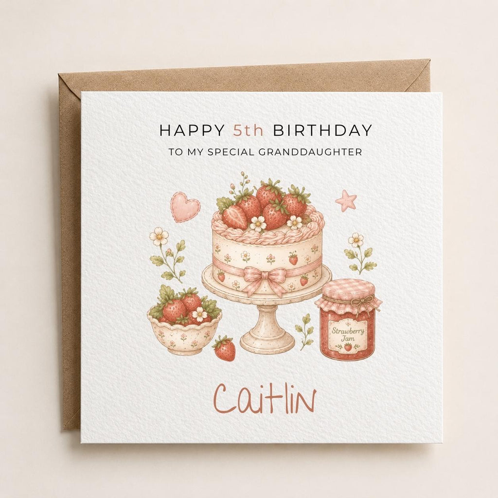 Personalised Strawberry Theme Birthday Card for Daughter, Granddaughter, Sister etc