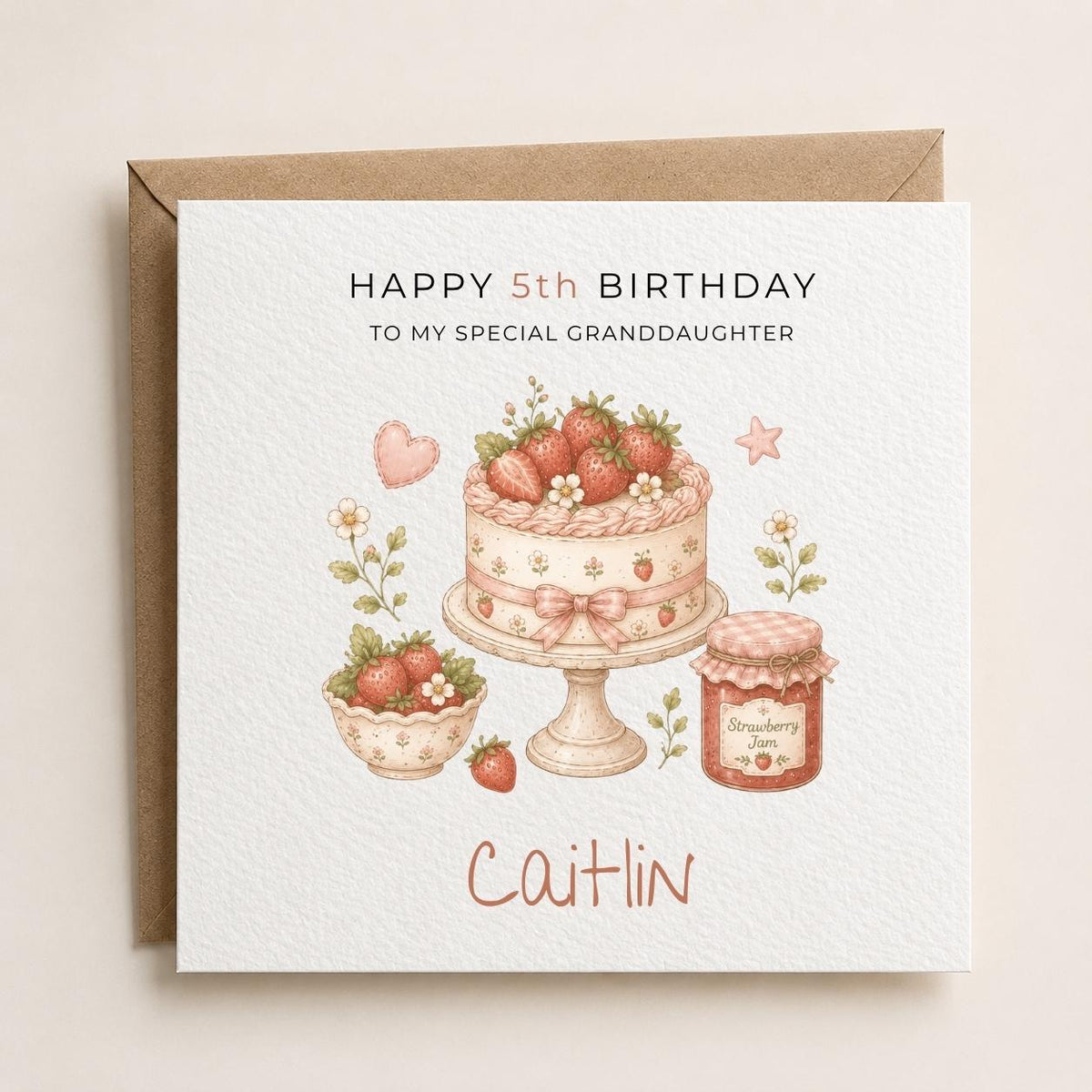 Personalised Strawberry Theme Birthday Card for Daughter, Granddaughter, Sister etc