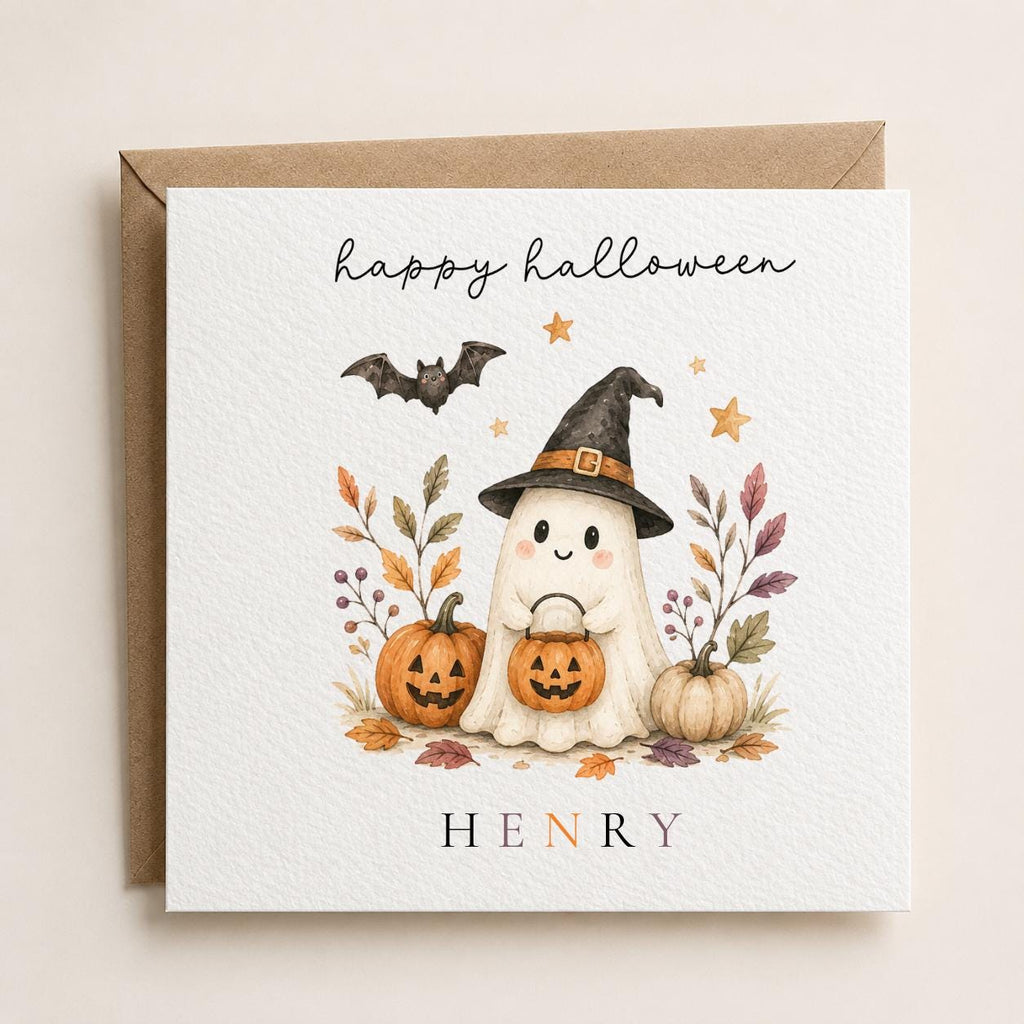 Personalised Halloween Ghost Card, Spooky Birthday Greeting, Custom Name Gift