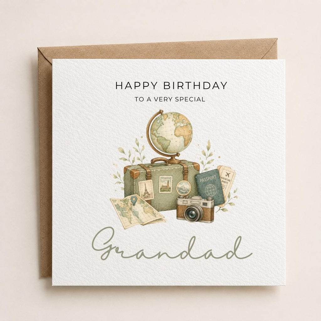 Personalised Travel Theme Birthday Card for Husband, Dad, Grandad, Son,  Uncle, Brother etc
