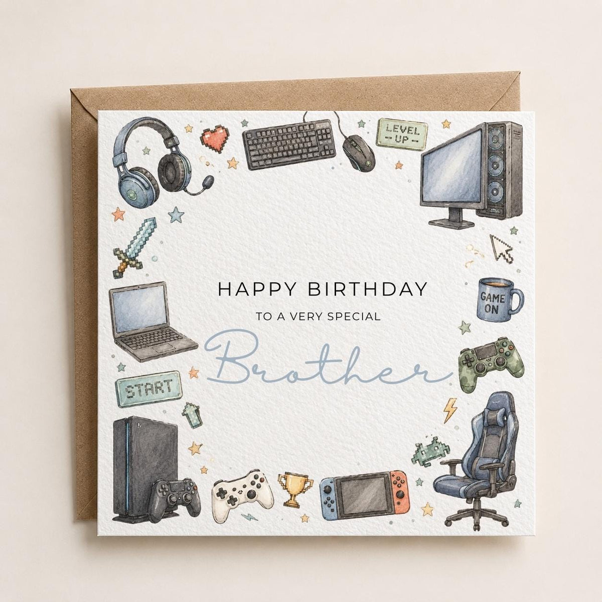 Personalised Gaming Theme Birthday Card for Husband, Dad, Grandad, Son,  Uncle, Brother etc