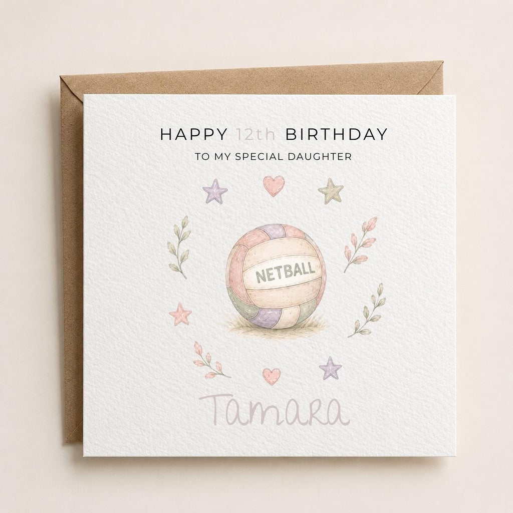 Personalised Netball Theme Birthday Card for Daughter, Granddaughter, Sister etc