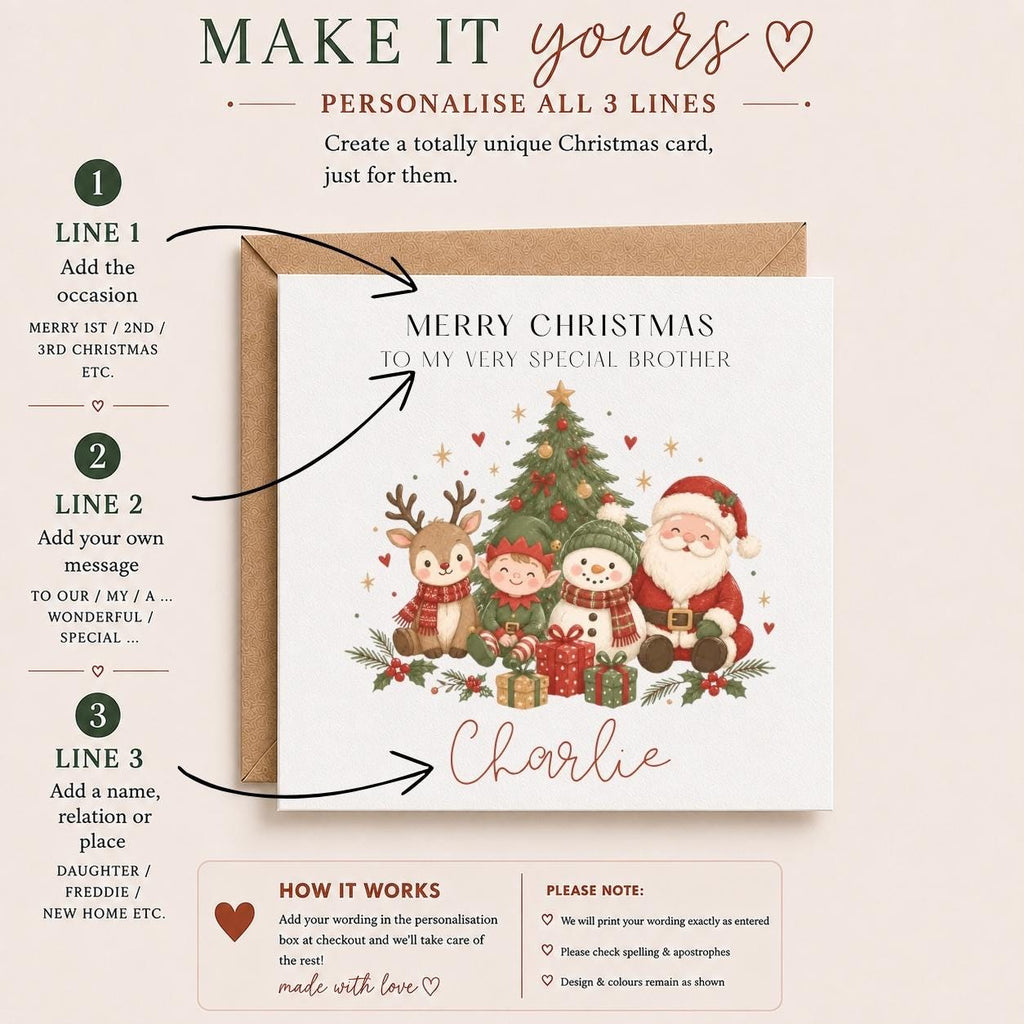 Personalised Christmas Card for Children | Santa, Elf, Snowman, Reindeer