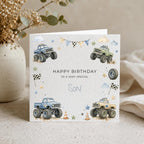 Personalised Monster Trucks Theme Birthday Card for Son, Grandson, Brother etc